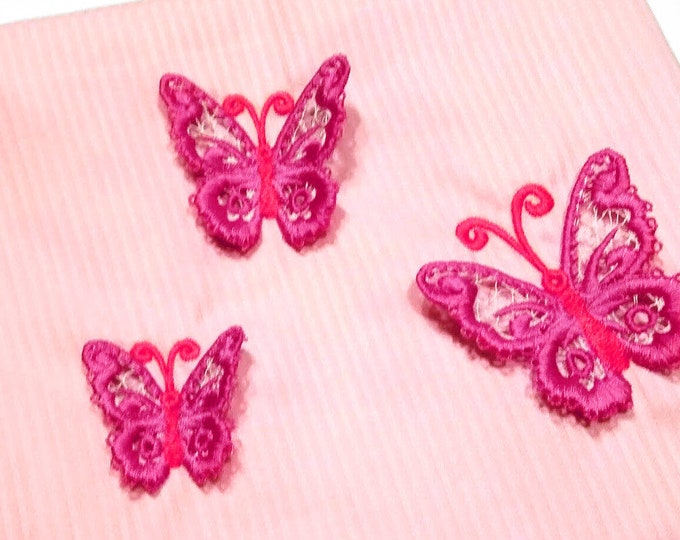 Delicate Butterfly 3D three-dimensional FSL Free standing lace machine embroidery designs in the hoop ITH 1.5, 2 and 3 inches for hoop 4x4