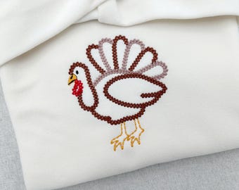 Thanksgiving Turkey Bird chunky thread effect outline Gobbler machine embroidery designs many sizes 4 up to 7 inch Fall Kitchen farm design