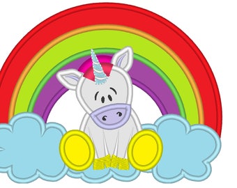 Rainbow applique  - machine embroidery designs applique Rainbow unicorn embroidery - Rainbow unicorn with rainbow  INSTANT DOWNLOAD