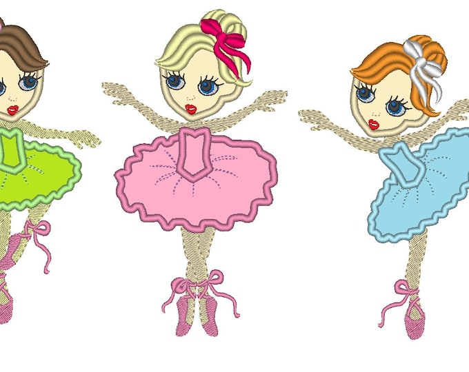 Girls ballerinas - set 3 types- machine embroidery applique designs - for hoop 4x4, 5x7 INSTANT DOWNLOAD ballerina girl dancer Applique