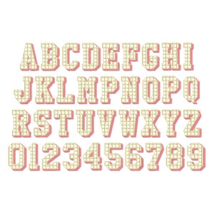 SET of 4 Patterned Fonts Dots Checks Waves and Cubes alphabet letters & numbers machine embroidery design assorted sizes combine and merge image 5