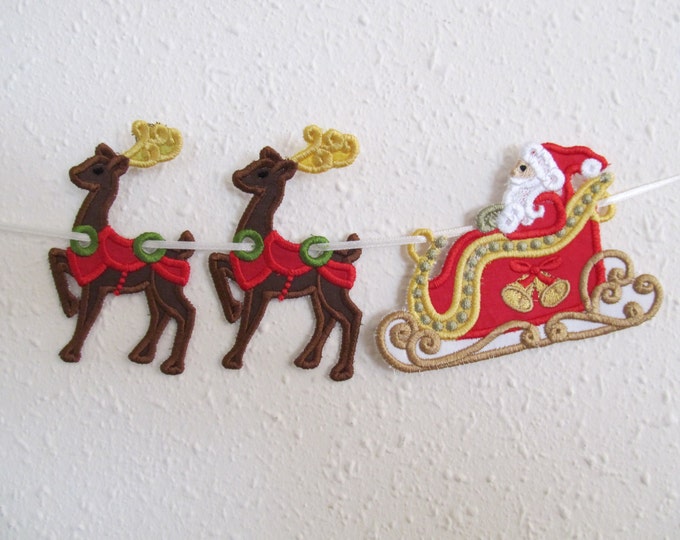 Santa Sleigh and Deer banners - Very pretty and easy to make Santa and Deer banner Applique machine embroidery designs for hoop 4x4 and 5x7