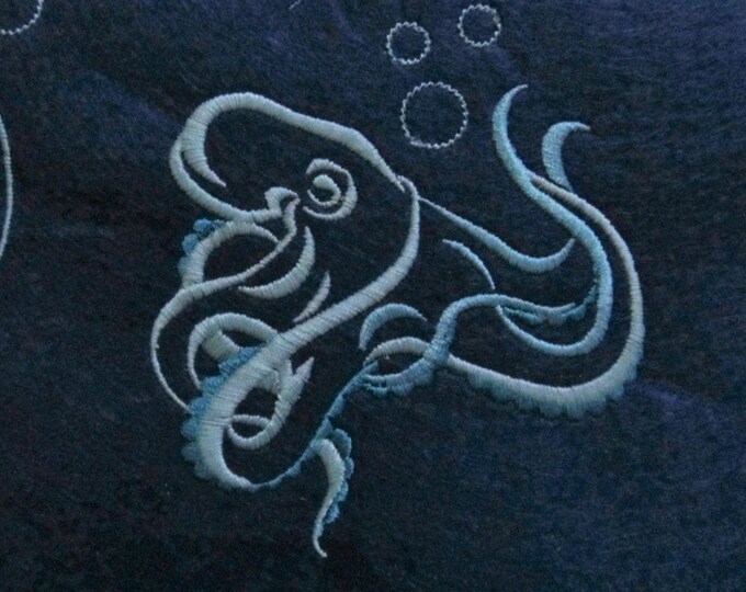 Sea Octopus quick satin stitch machine embroidery designs sizes for hoop 4x4 5x7 Octopus silhouette devilfish mollusk marine Sealife beach
