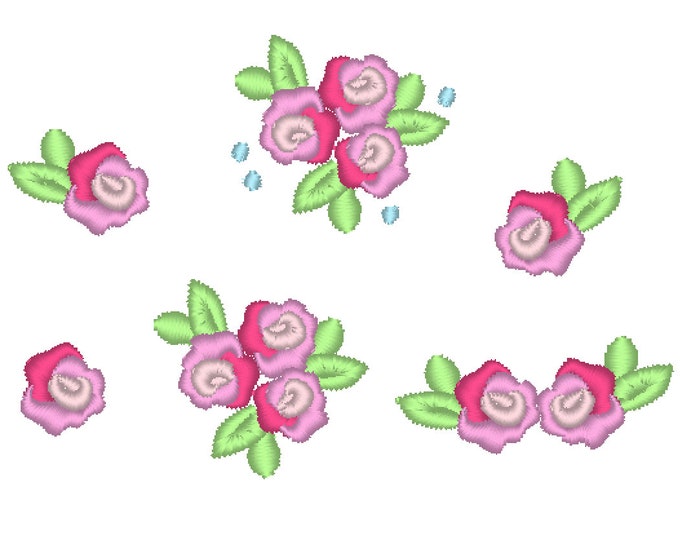 Accent mini rose, small rose, small flower, mini roses, mini, wee, machine embroidery design, Big set 0.8 and 1 inch, rose embroidery desing