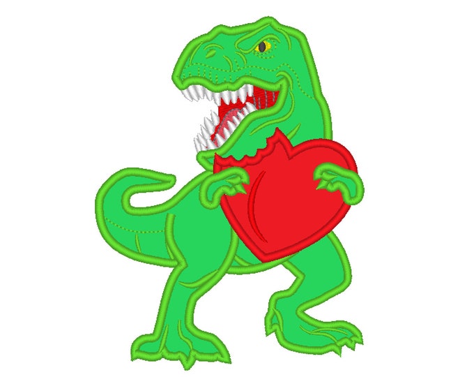 T-rex Valentine dinosaur Birthday with heart, machine embroidery love outfit designs - assorted sizes, for hoops 4x4, 5x7, 6x10