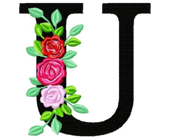 Roses floral Individual letter M garden flag monogram roses crown flowers  flower Font machine embroidery design 2, 3, 4, 5, 6, 7, 8 in