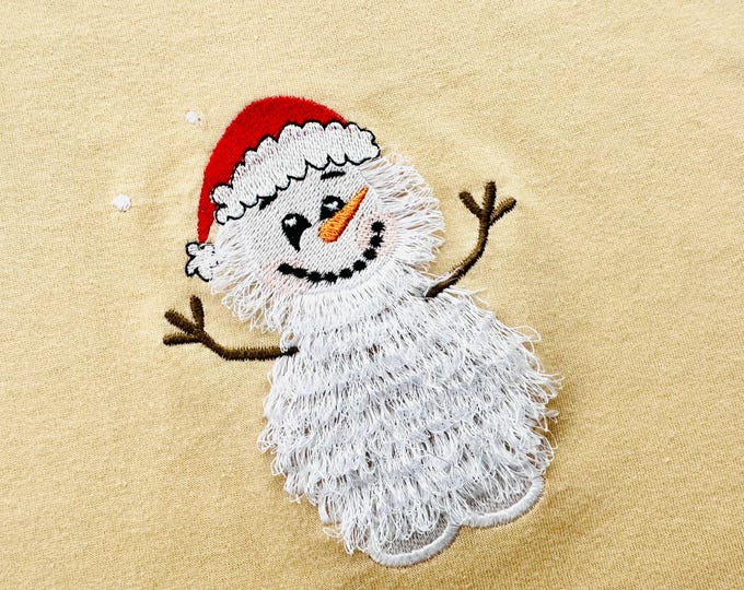 Little Cute fringed fluffy Snowman machine embroidery designs Fringe in the hoop fur chenille Christmas Santa helper kids outfit size 4, 5in