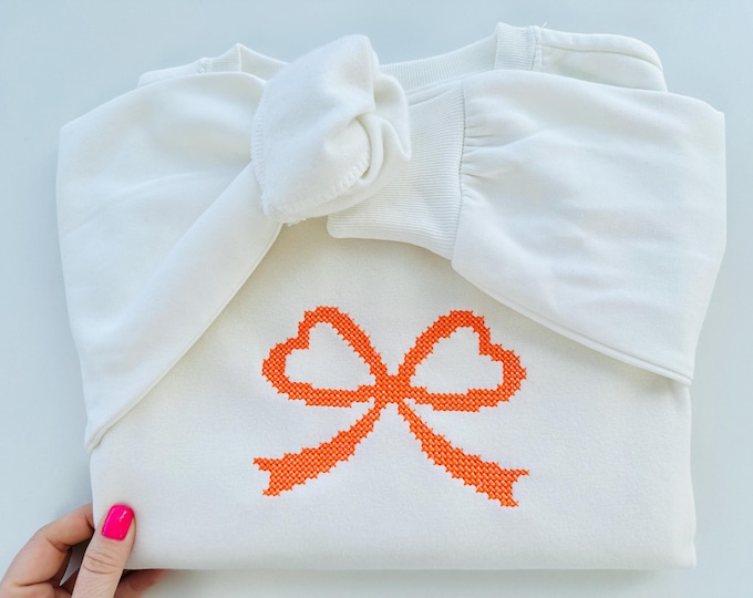 Cross stitch Bow Heart shape ties machine embroidery designs assorted sizes 4 up to 6.5 in thin narrow ribbon versatile Girly Bow kids girls