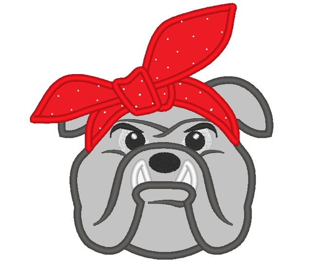 Bulldog face, Bulldog head, Bulldog with bandanna, Bulldog applique, little Bulldog handkerchief scarf machine embroidery applique designs