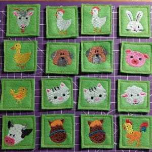 Memory game "FARM" machine embroidery design In the hoop embroidery ITH project for hoop 4x4, 5x7, 6x10 kids match game farm animals faces image 8