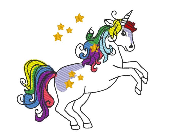Rainbow Unicorn pony sketch stitch outline bean triple stitch kids girls machine embroidery designs sizes for hoop 4x4  5x7  6x10