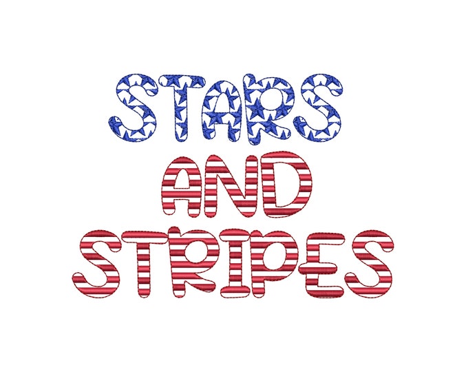 Patriotic kids Stars and Stripes Fonts 2 types machine embroidery designs SET of 2 alphabet letters assorted sizes 4th July Independence Day