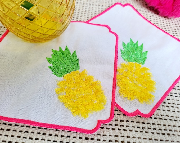 Fringed Pineapple Napkins Coaster Doily square shape in assorted sizes ITH in the hoop easily machine embroidery designs in many sizes