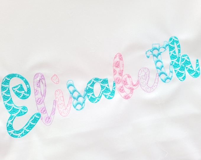 SET of 4 fonts Mermaid, Hearts, Scallop and Polka Dot alphabet letters kids font machine embroidery designs in assorted sizes, merge as wish