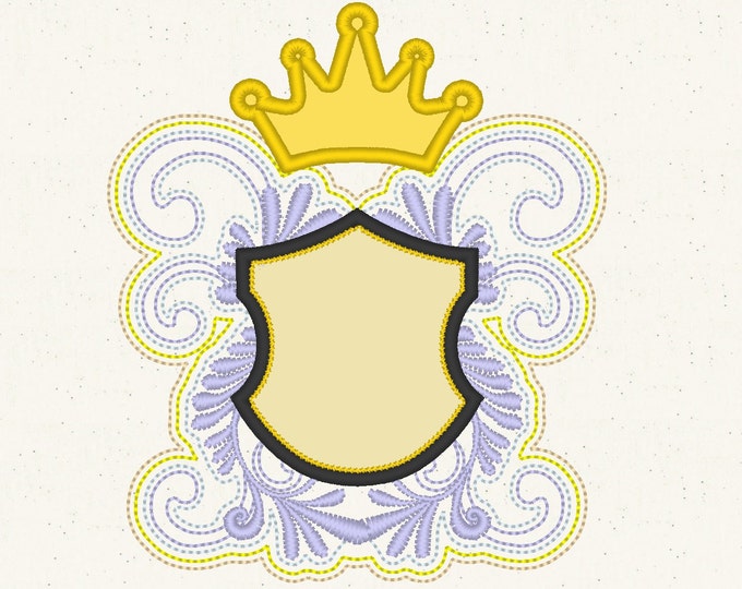 Princess Curl badge applique design for monogramming machine embroidery applique designs INSTANT DOWNLOAD for hoop 4x4, 5x7, 6x10, 8x12