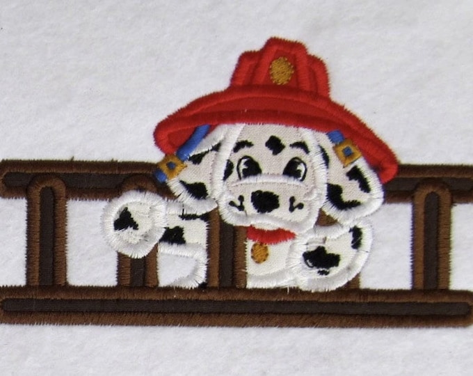 Dalmatian Puppy Fireman with ladder, machine embroidery applique designs