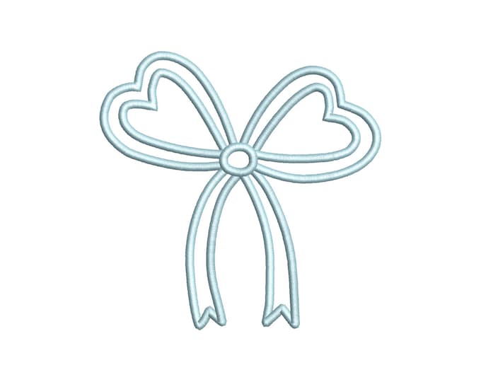 Simple split seam Side Bow Applique machine embroidery designs Heart shape thin narrow ribbon Girly Bow sizes 4 up to 8in t-shirt sweatshirt