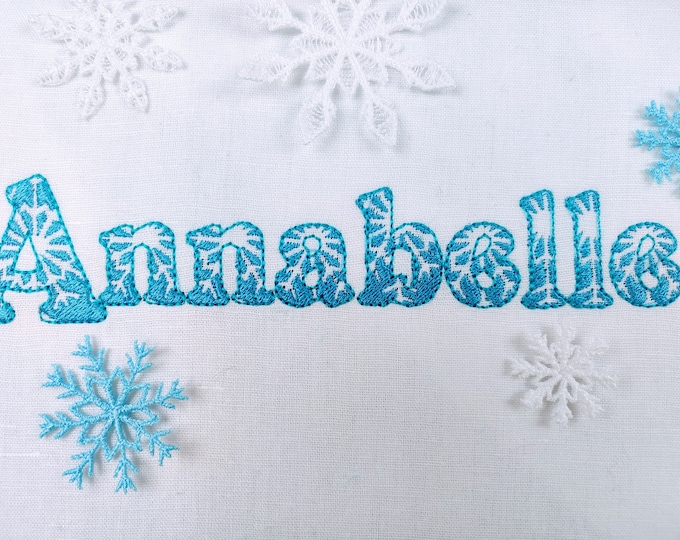 Frozen Font machine embroidery designs Snowflake alphabet letters numbers punctuation size from 1.3 up to 2.5 inch Christmas winter font BX