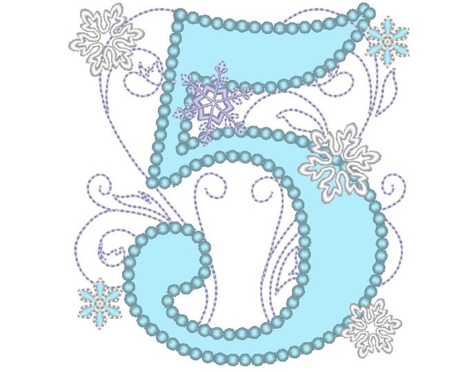 Frozen Swirls Birthday Number FIVE 5 with wide pearl stitch machine embroidery applique design for hoops 4x4, 5x7 INSTANT DOWNLOAD