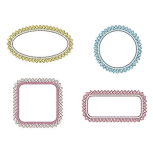 Monogram Name Frame Applique Lace Edge SET of 4 types girly machine embroidery designs sizes 2, 3, 4, 4.5, 5 and 6 inch kids baby girls