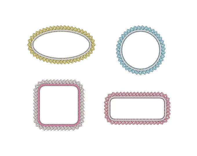 Monogram Name Frame Applique Lace Edge SET of 4 types girly machine embroidery designs sizes 2, 3, 4, 4.5, 5 and 6 inch kids baby girls