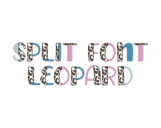 Split Font Leopard spots and fill stitch Duo font 2 colors alphabet uppercase and numbers machine embroidery designs 1 up to 3 inches, BX