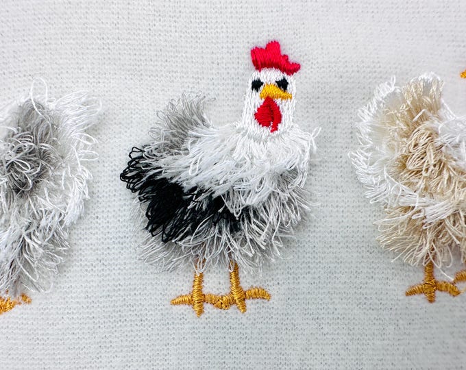 Mini Chicken fringed fluffy chenille farm bird machine embroidery designs fringe fur chickens design mini sizes 2 and 3 inch cute add-on 3