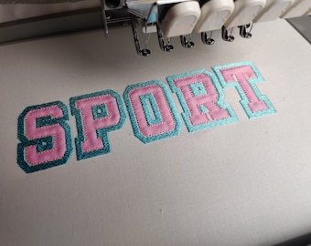 Thin double outline applique Athletic Sport High School Team Players Font machine embroidery designs sport alphabet letters BX font included