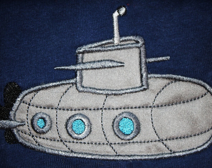 Submarine - machine embroidery applique and filled  design -  INSTANT DOWNLOAD for hoop 4x4, 5x7