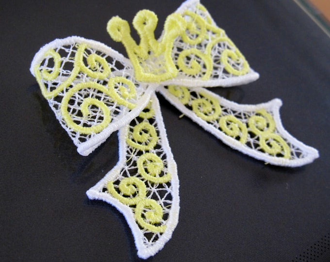 Curly Swirly Bow - FSL, Freestanding lace, curl Bow - machine embroidery design 4x4 INSTANT DOWNLOAD