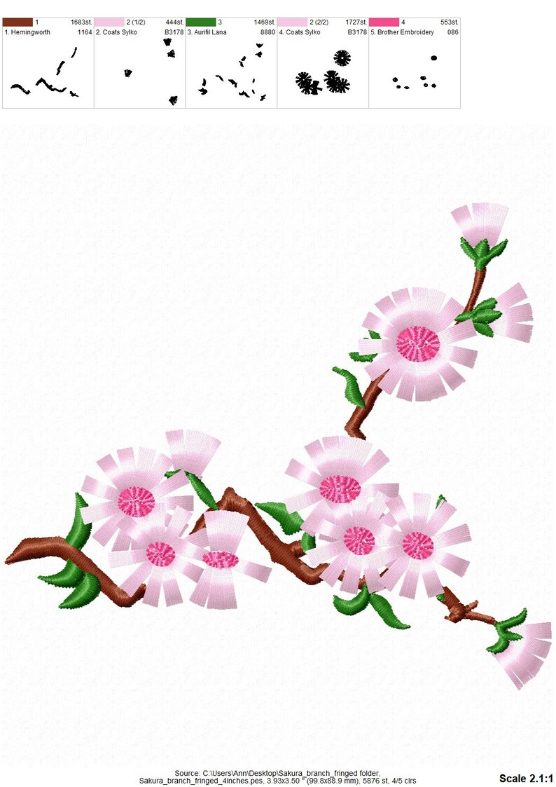 Cherry blossom fringed Sakura flower floral branch machine embroidery designs for hoop 4x4 and 5x7 fluffy fringe in the hoop ITH project image 9