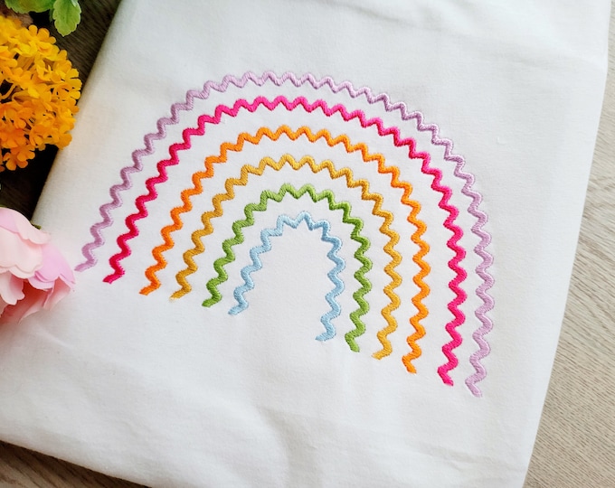 Rainbow Quick stitch Rainbow Ric Rac authentic original extraordinary easy machine embroidery designs sizes 4, 5, 6, 7inches, RicRac rainbow