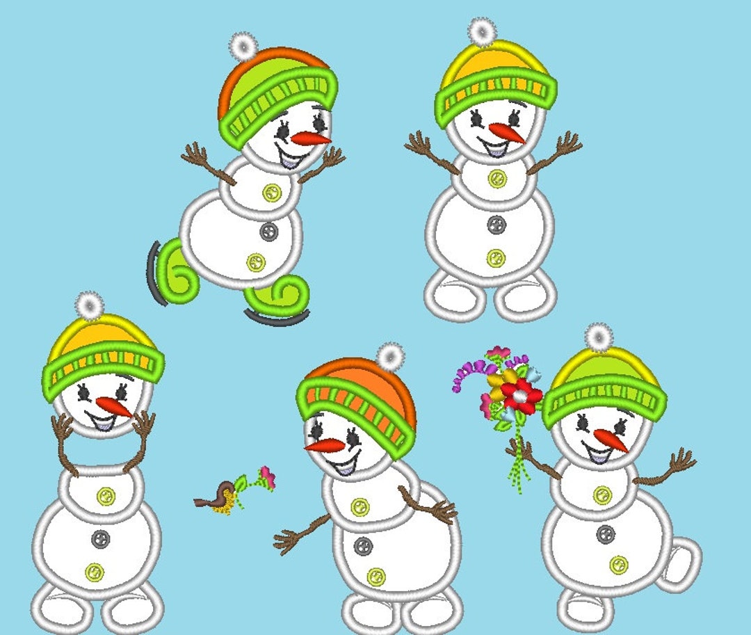 Snowman Types Snowman Applique SET of 5 Types Kids Winter Holidays Christmas Machine ...