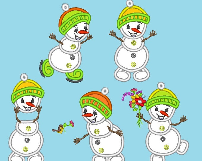 DISCOUNT 15%, Snowman, 5 styles machine embroidery applique designs - 4x4, 5x7 INSTANT DOWNLOAD