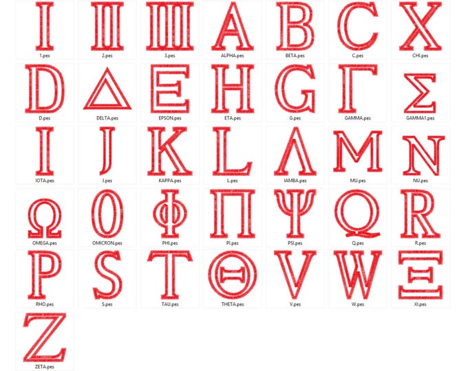 Greek FONT Applique Alphabet Monogram Greek letters sorority fraternity machine embroidery designs many sizes 2.5 up to 6 inch BX