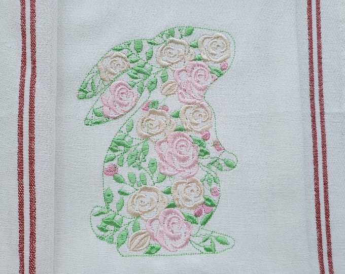 Simply Floral Easter Bunny silhouette machine embroidery designs assorted sizes 4, 5, 6, 7 inches shabby chick rose flower bunny outline