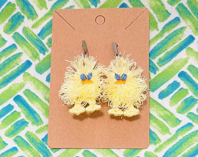 Cute Easter Chick earrings fringed fluffy chicken kids charm FSL freestanding lace machine embroidery designs girl pretty chicks in the hoop