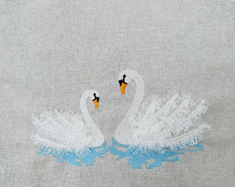 Fringed fluffy Swan machine embroidery designs for hoop 4x4  5x7 awesome fringe swan bird fringe in the hoop ITH fuzzy kids sweatshirt idea