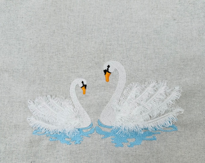 Fringed fluffy Swan machine embroidery designs for hoop 4x4  5x7 awesome fringe swan bird fringe in the hoop ITH fuzzy kids sweatshirt idea