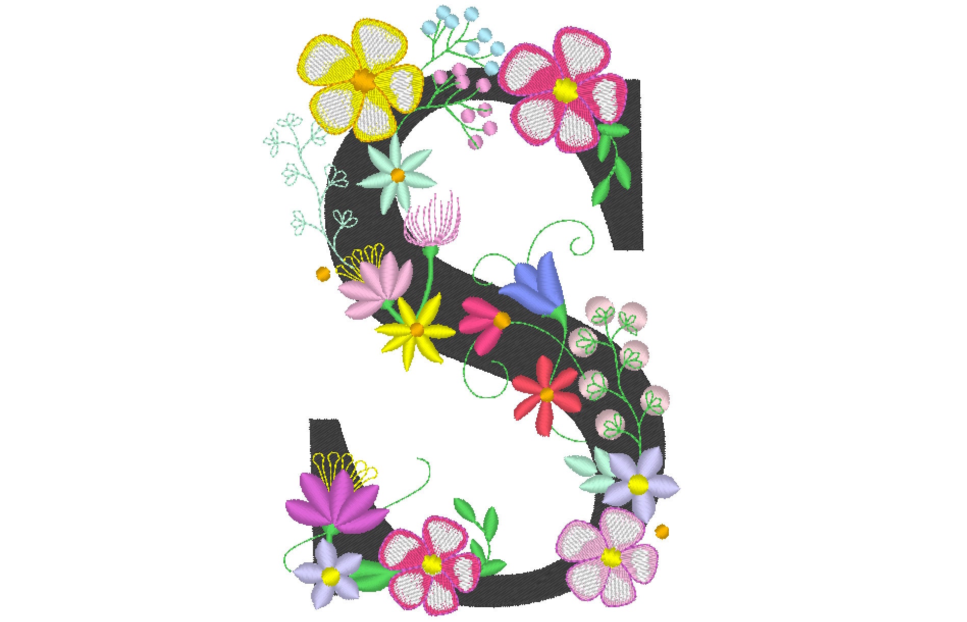 Floral letter U garden flag monogram lace swirl flowers block font