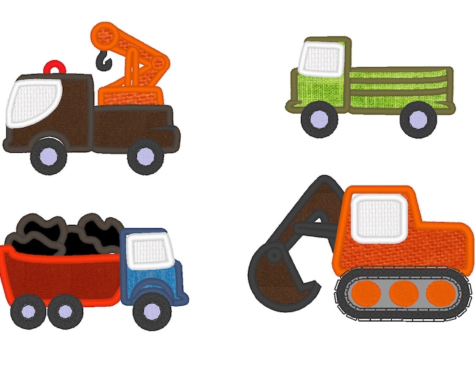 Construction Equipment  - 4 elements machine embroidery applique designs,  INSTANT DOWNLOAD for hoop 4x4, 5x7