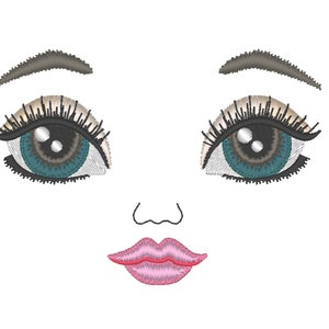 Iridescent eyes doll face, eye, mouth, note eyebrow machine embroidery designs doll making complete face 2.5, 3, 3.5 4, 4.5 and 5 inches