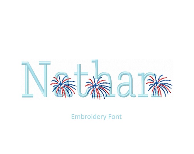 Fireworks 4th July Independence day patriotic bundle satin stitch 3 fonts bundle machine embroidery designs monogram 1, 1.25, 1.5, 2 inch BX