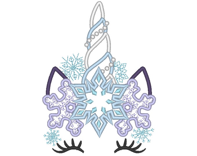 Frozen Unicorn Horn Snowflake Motif snowflake crown applique machine embroidery designs applique Rainbow unicorn embroidery unicorn face