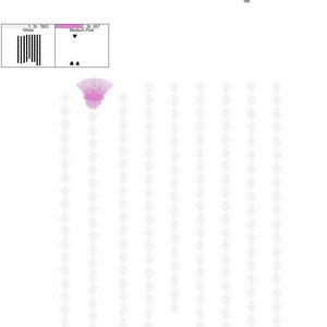 May include: A digital embroidery design of a pink flower with white stems. The design is 106.2 mm wide and 135.0 mm tall. The design is for a machine embroidery project.