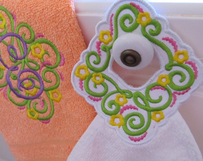 Towel hanging hole - girly - made to mach - machine embroidery project designs 4x4 and 5x7 - In the hoop embroidery INSTANT DOWNLOAD