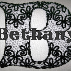 Fuente de letras delicadas Lace Split - Letras divididas monograma y mini fuente 4x4 5x7 6x10 ¡Hermosos diseños de bordado de máquina de encaje alfabeto +BX!