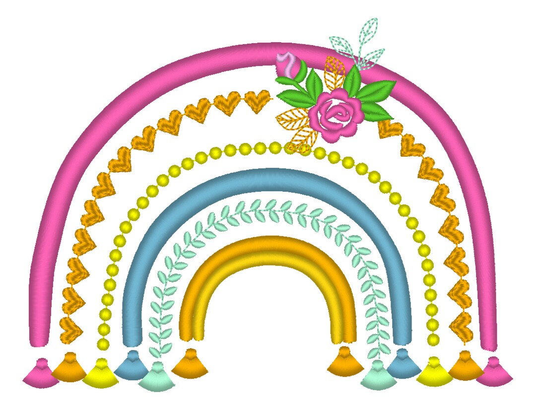 Boho Rainbow With Roses and Tassels Machine Embroidery Design Assorted ...