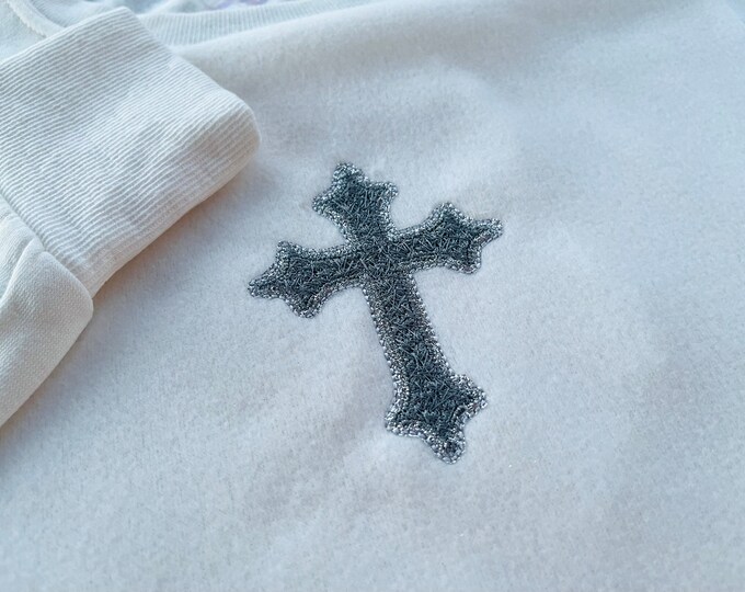 Cross patch faux chenille HTV glitter vinyl scraps applique machine embroidery designs Christian Cross multiple sizes 3.5 up to 6.5 inches