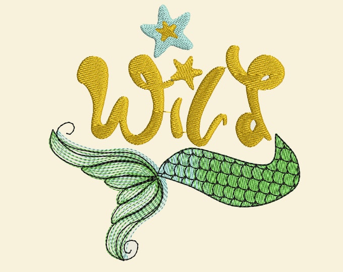 Wild Mermaid machine embroidery designs for hoop 4x4, 5x7 mermaid tail scalloped summer beach vacation kids girl embroidery design